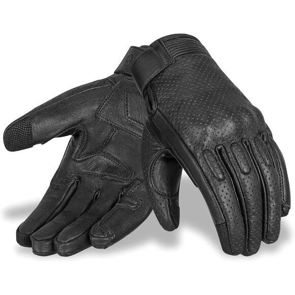 🆕 Men Black Cowhide Leather Breathable Touch Screen Hard Knuckle Bike Gloves - Picture 1 of 8